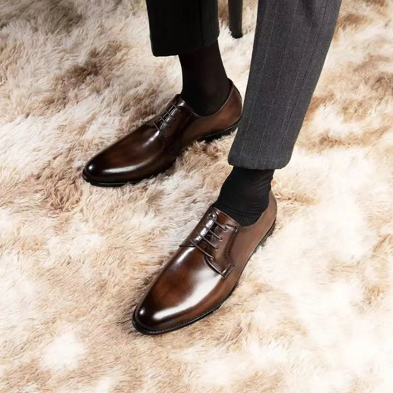 Men’s Leather Shoes Breathable Lace Up Hand-rub Color