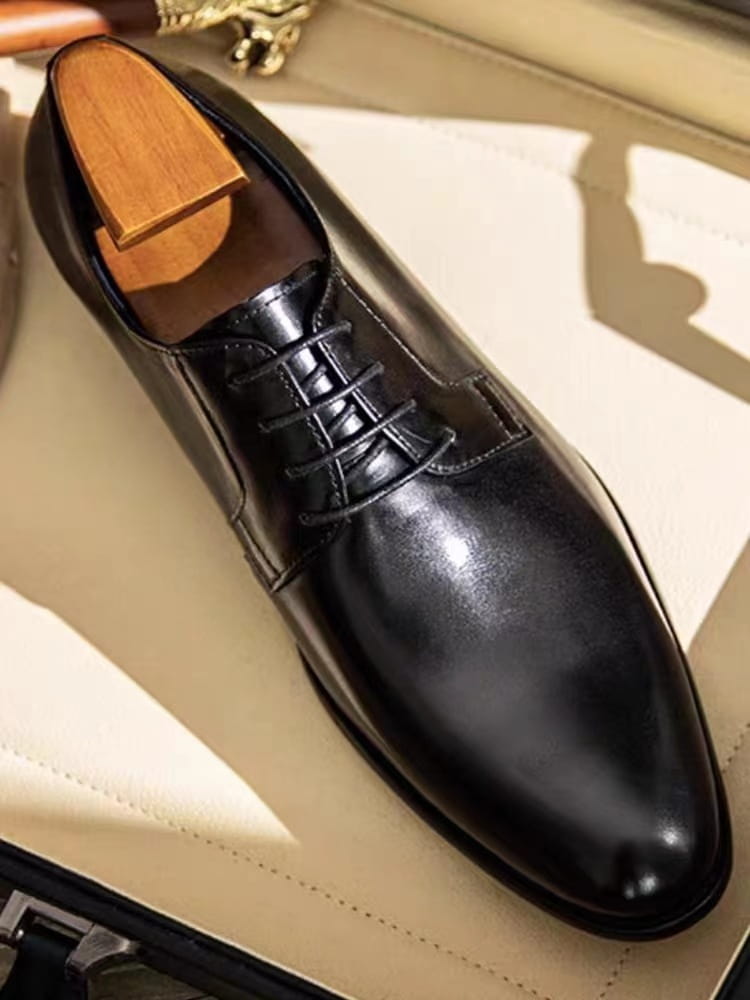Men’s Leather Shoes Breathable Lace Up Hand-rub Color