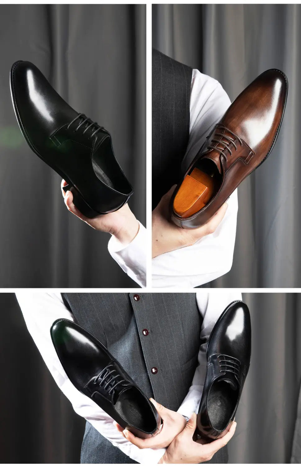 Men’s Leather Shoes Breathable Lace Up Hand-rub Color