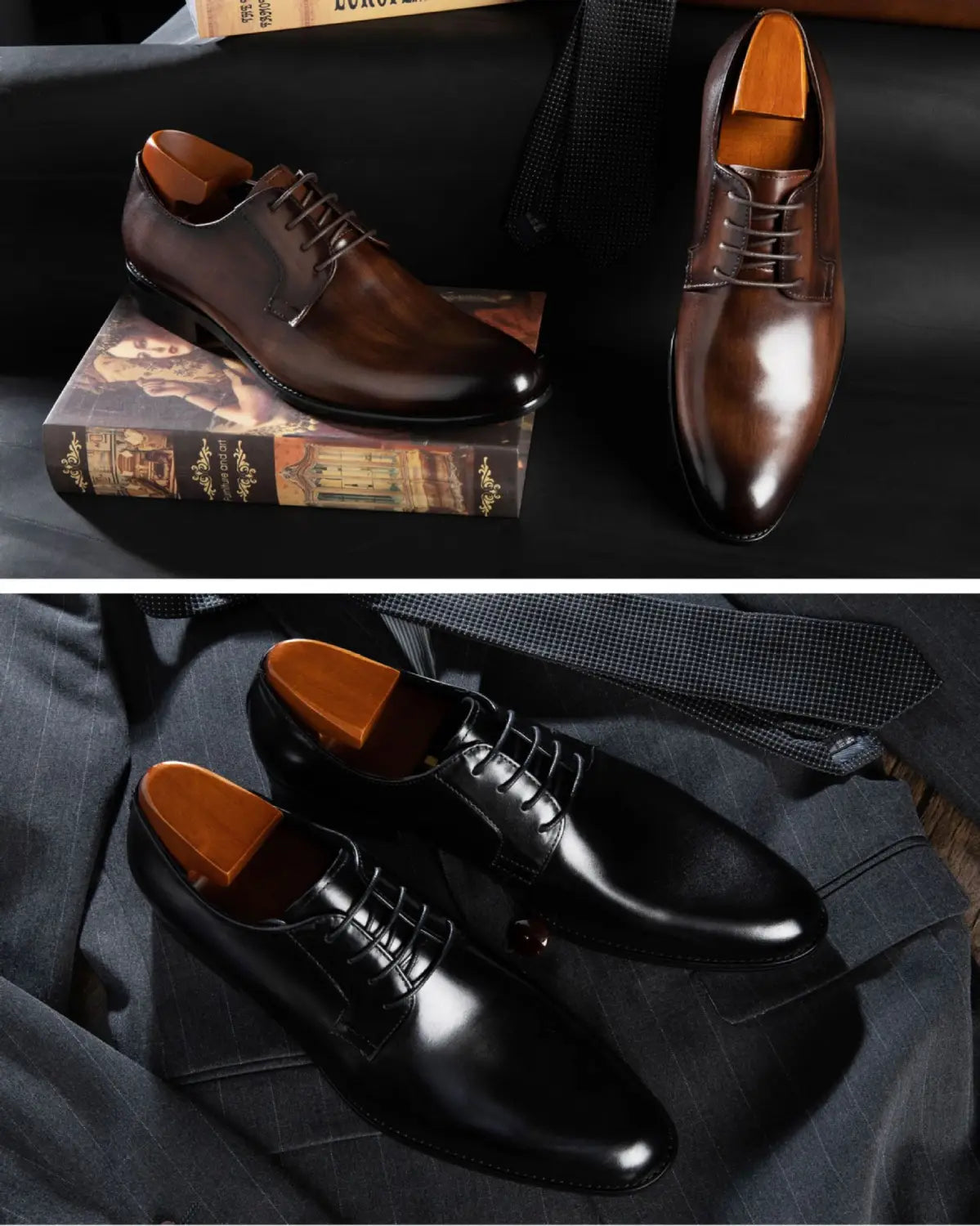 Men’s Leather Shoes Breathable Lace Up Hand-rub Color