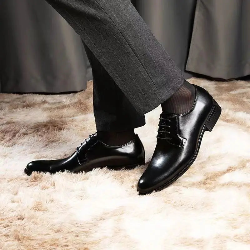 Men’s Leather Shoes Breathable Lace Up Hand-rub Color