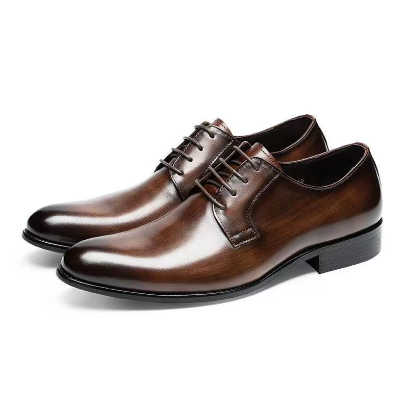 Men’s Leather Shoes Breathable Lace Up Hand-rub Color