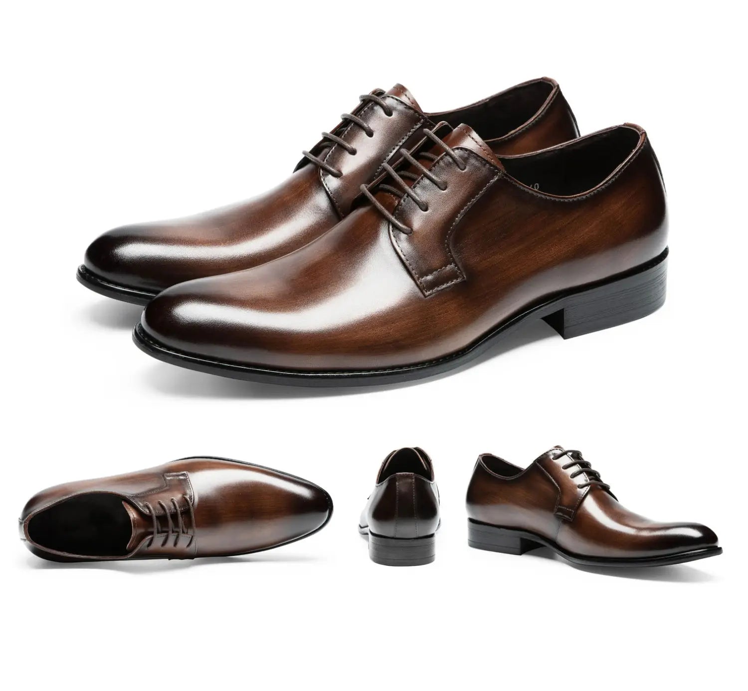 Men’s Leather Shoes Breathable Lace Up Hand-rub Color