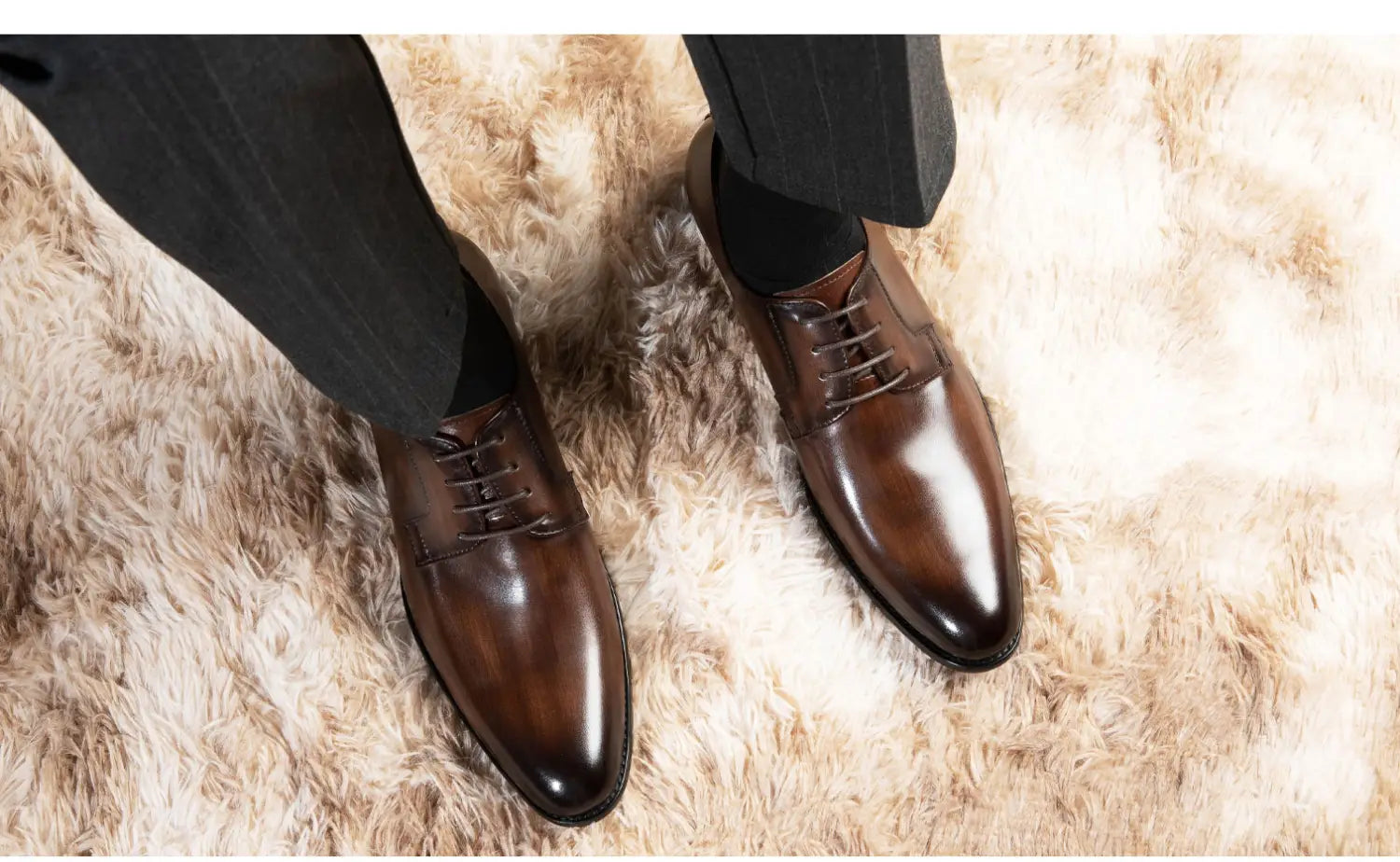 Men’s Leather Shoes Breathable Lace Up Hand-rub Color