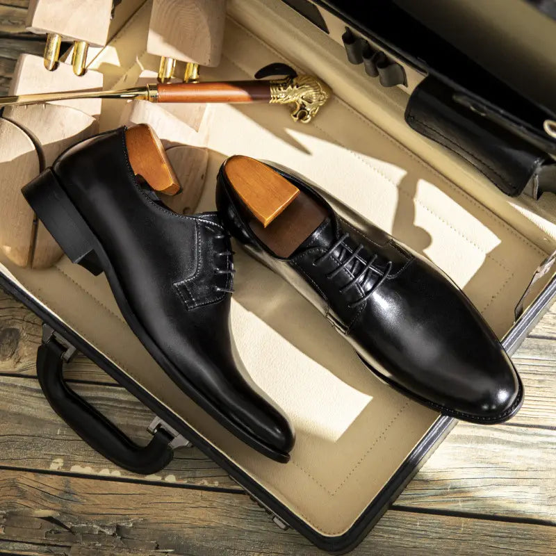Men’s Leather Shoes Breathable Lace Up Hand-rub Color
