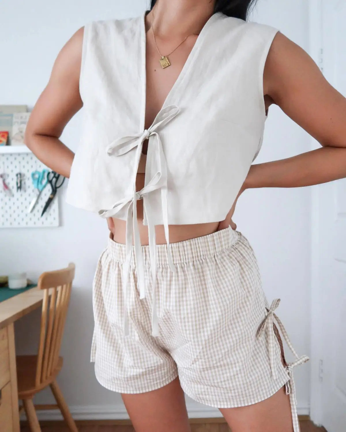 Loose Plaid Print Shorts With Lace-up Design Summer Fashion Y2K Elastic Band Pants For Women