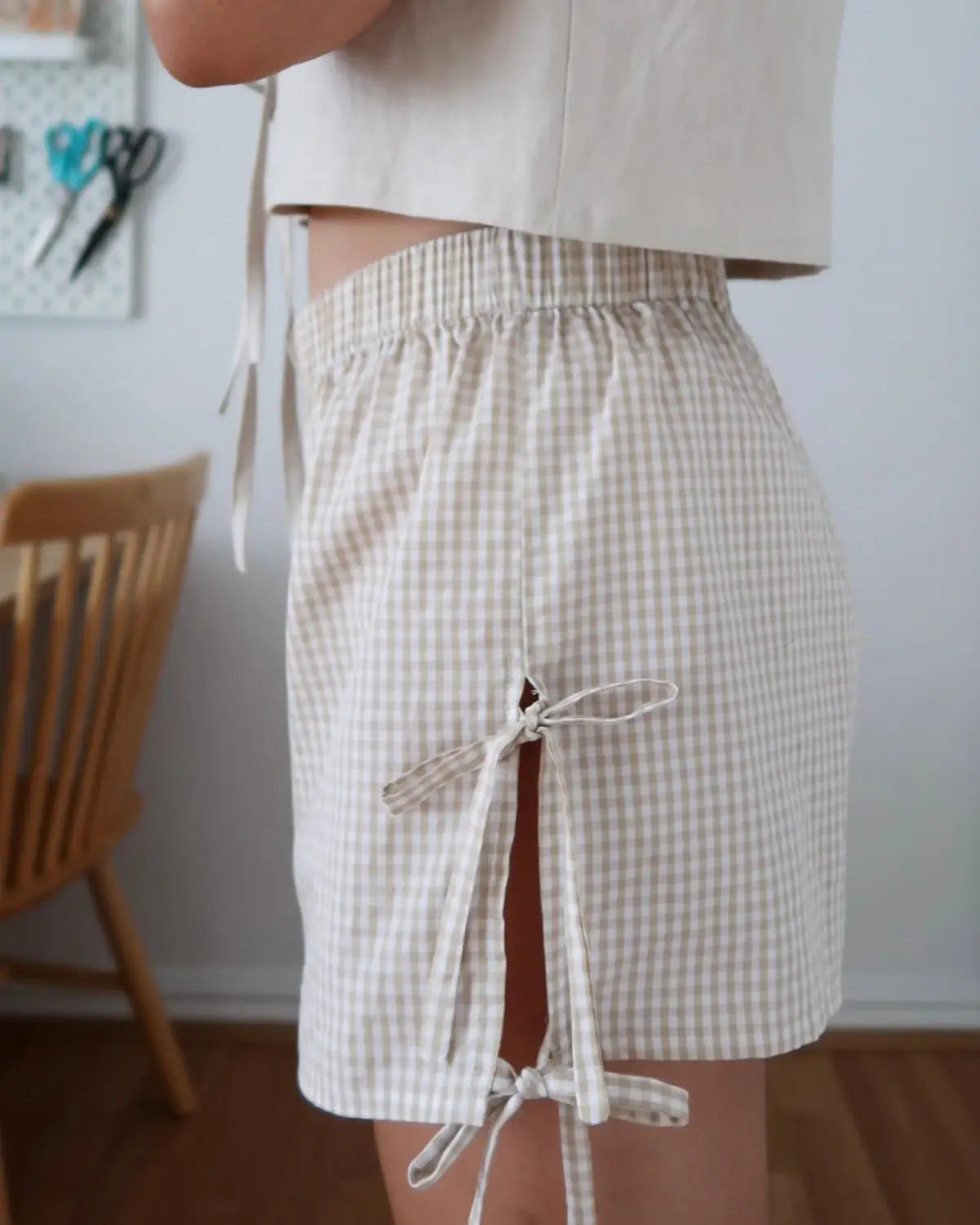 Loose Plaid Print Shorts With Lace-up Design Summer Fashion Y2K Elastic Band Pants For Women