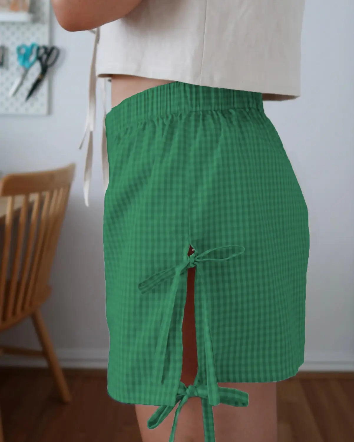 Loose Plaid Print Shorts With Lace-up Design Summer Fashion Y2K Elastic Band Pants For Women