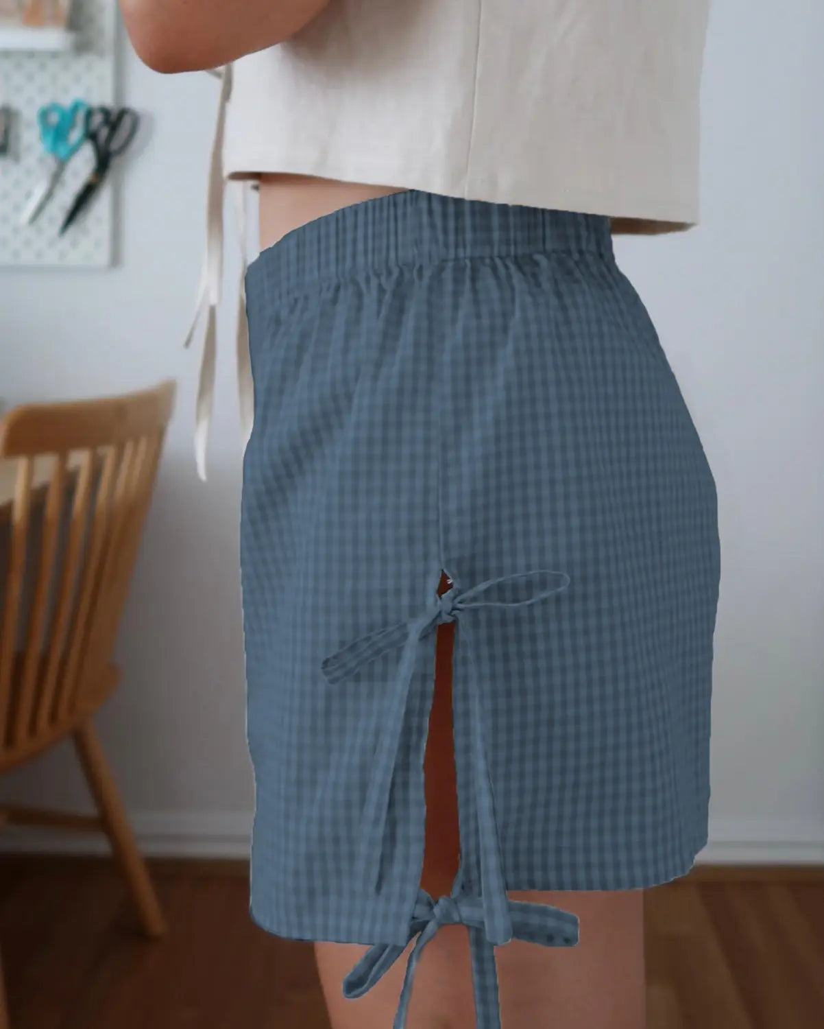 Loose Plaid Print Shorts With Lace-up Design Summer Fashion Y2K Elastic Band Pants For Women