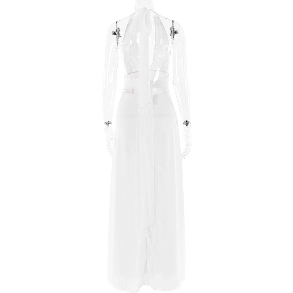 Sexy Halterneck V-neck Slit Dress Summer Backless Strappy Skirt Fashion Temperament Clothing Women