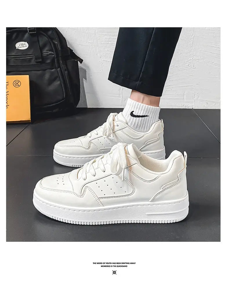 Leather Breathable Teen Trend All-matching Platform White Shoes