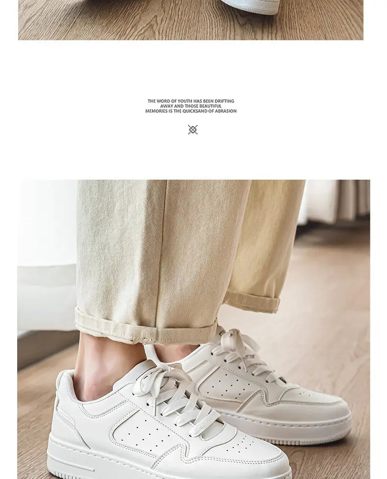 Leather Breathable Teen Trend All-matching Platform White Shoes