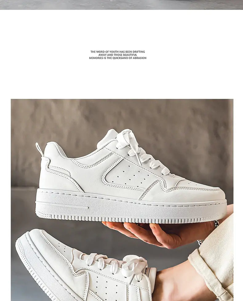 Leather Breathable Teen Trend All-matching Platform White Shoes