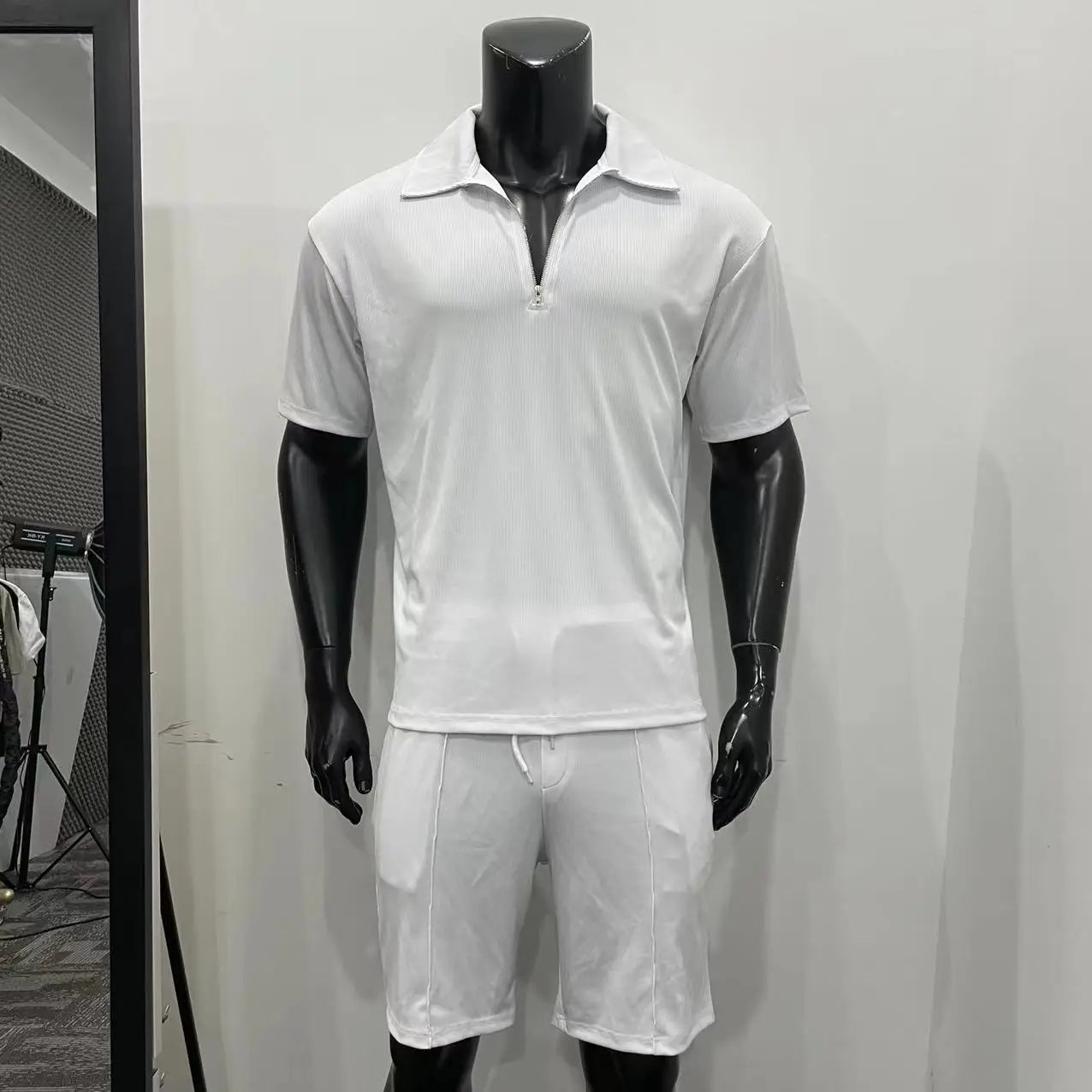 Zipper Polo Casual Short Sleeve Drawstring Shorts Men’s Set