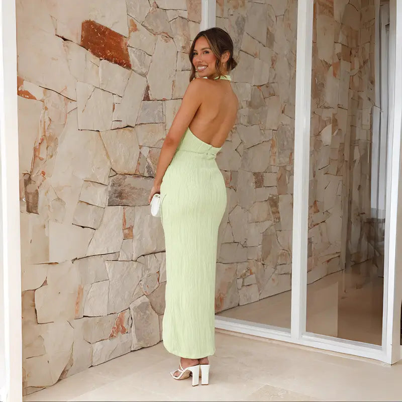 Halter Split Long Dress Summer Slim Fit Backless Dresses Solid High-end Women’s Clothing