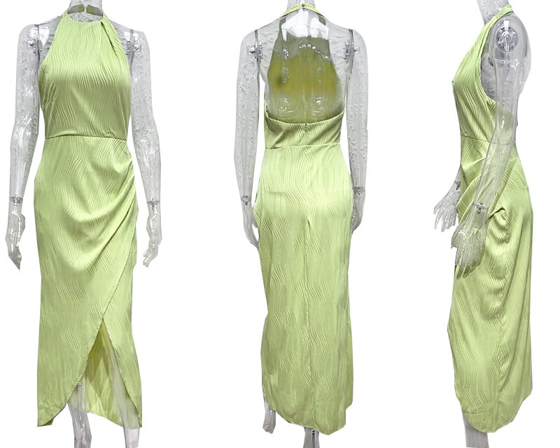 Halter Split Long Dress Summer Slim Fit Backless Dresses Solid High-end Women’s Clothing