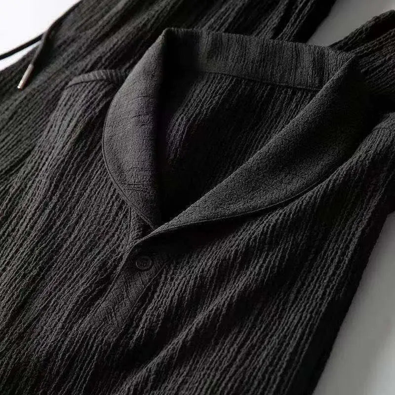 Leisure Suit Summer Loose Short Sleeve Top And Drawstring Trousers Fashion Mens Clothing