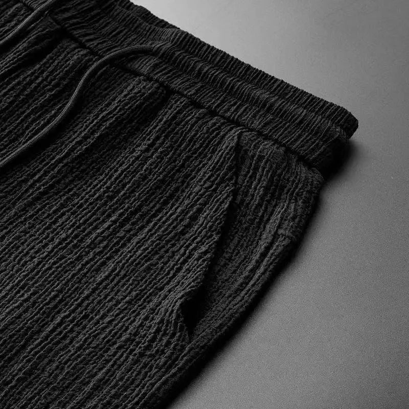 Leisure Suit Summer Loose Short Sleeve Top And Drawstring Trousers Fashion Mens Clothing