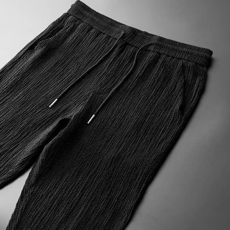 Leisure Suit Summer Loose Short Sleeve Top And Drawstring Trousers Fashion Mens Clothing