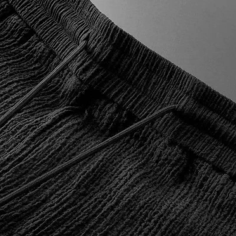 Leisure Suit Summer Loose Short Sleeve Top And Drawstring Trousers Fashion Mens Clothing