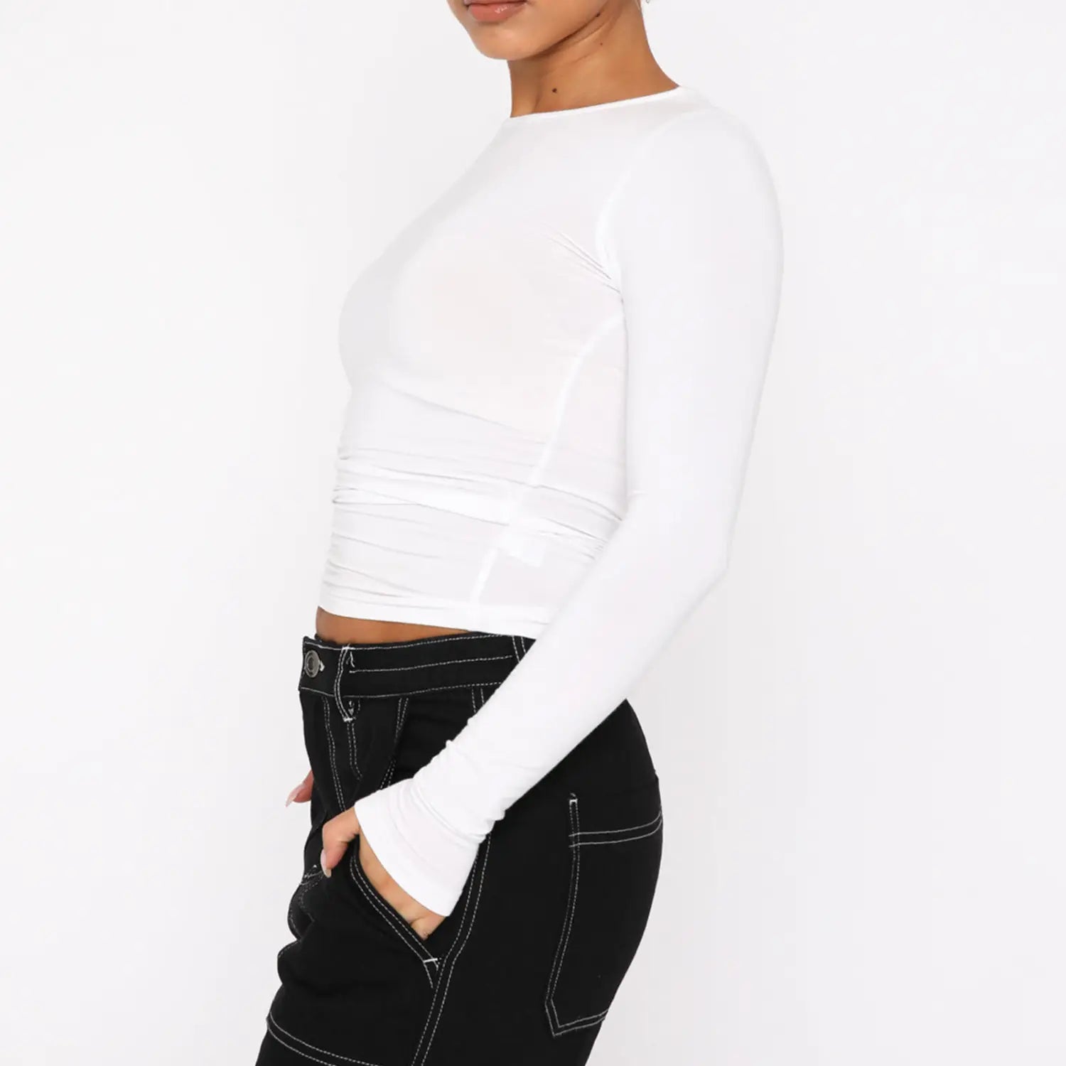 Women’s Clothing Fashion Slim Long-sleeved Pullovers Tops Solid Causal Fit Shirts