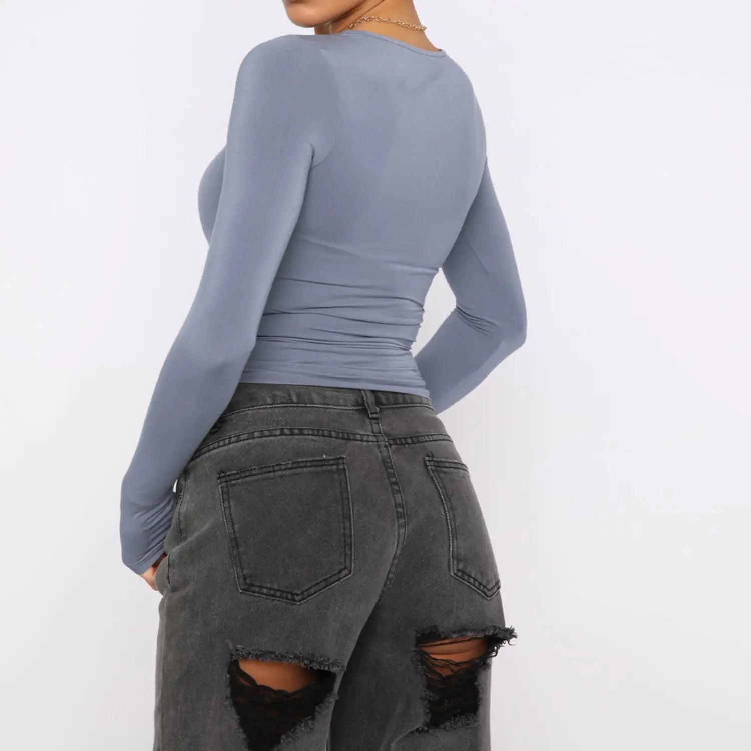 Women’s Clothing Fashion Slim Long-sleeved Pullovers Tops Solid Causal Fit Shirts