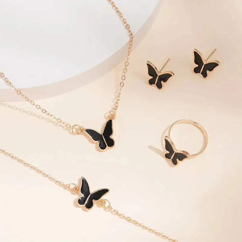 5PCS Fashion Butterfly Pendants Necklace Earrings Ring Bracelet Sets For Women Jewelry Set Bridal Wedding Jewelry Gift