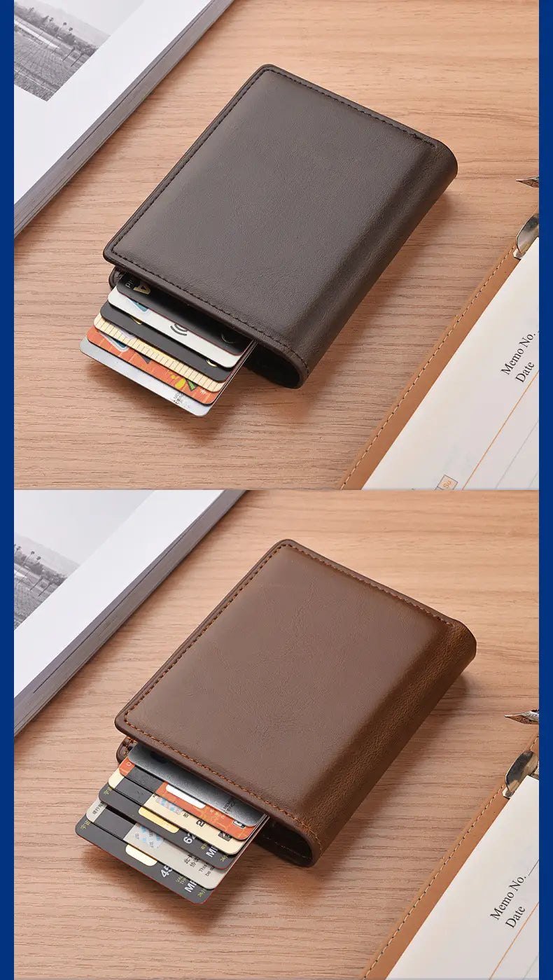 Men’s Short Automatic Pop-up Aluminum Alloy Card Package Anti-theft Swiping Anti-magnetic Card Cover Cassette