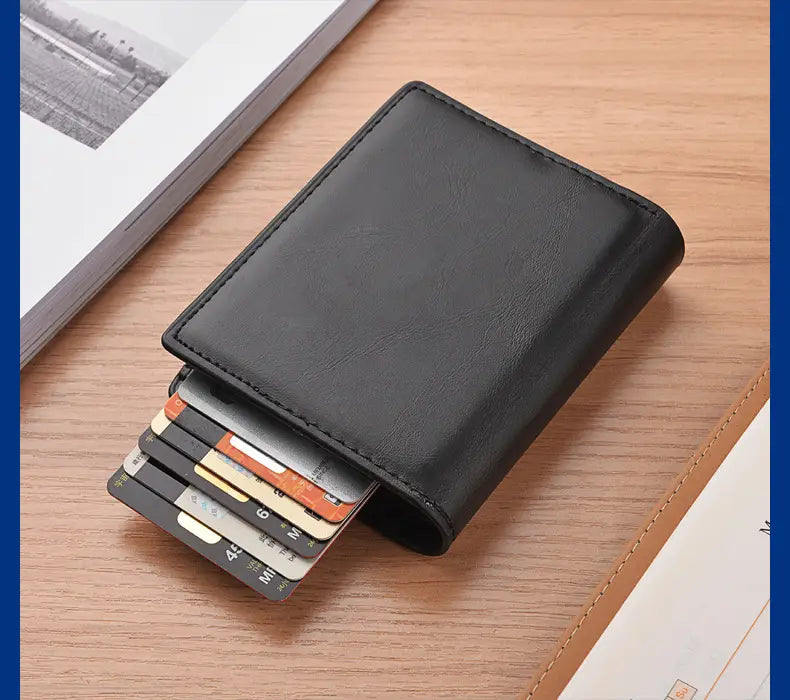 Men’s Short Automatic Pop-up Aluminum Alloy Card Package Anti-theft Swiping Anti-magnetic Card Cover Cassette