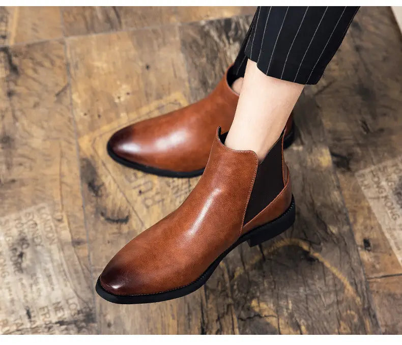 Korean Style Middle High Top Business Formal Wear Plus Size Leather Boots