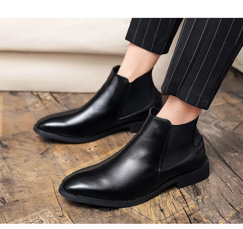 Korean Style Middle High Top Business Formal Wear Plus Size Leather Boots