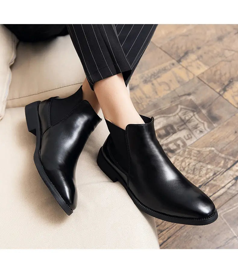 Korean Style Middle High Top Business Formal Wear Plus Size Leather Boots