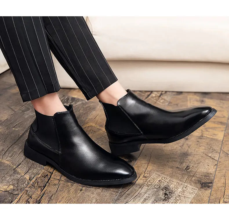 Korean Style Middle High Top Business Formal Wear Plus Size Leather Boots