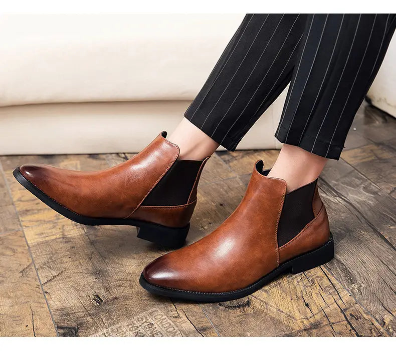 Korean Style Middle High Top Business Formal Wear Plus Size Leather Boots