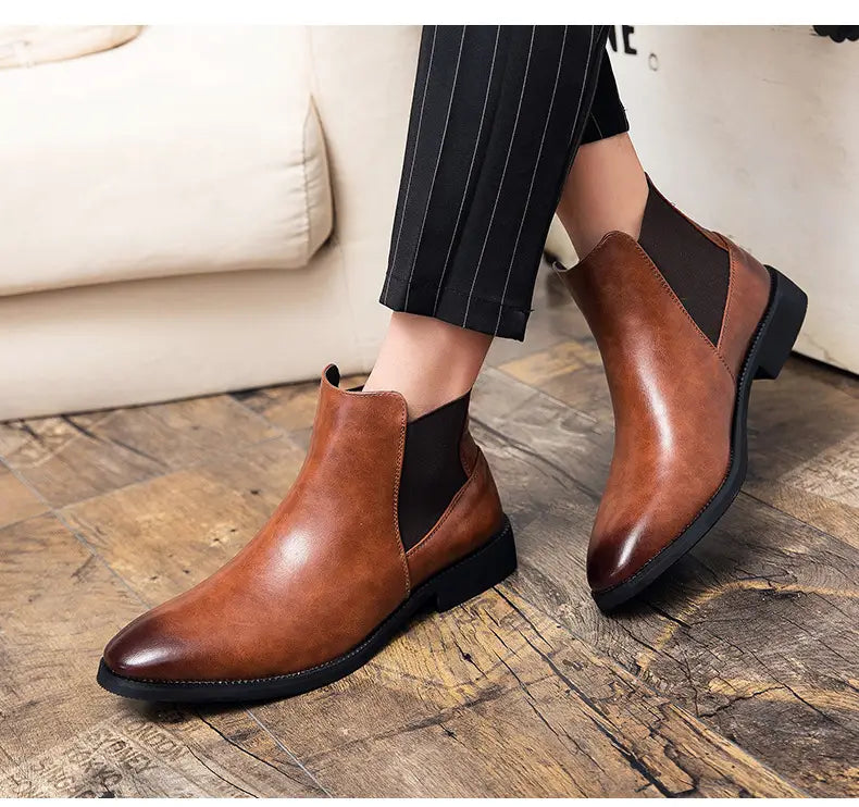 Korean Style Middle High Top Business Formal Wear Plus Size Leather Boots