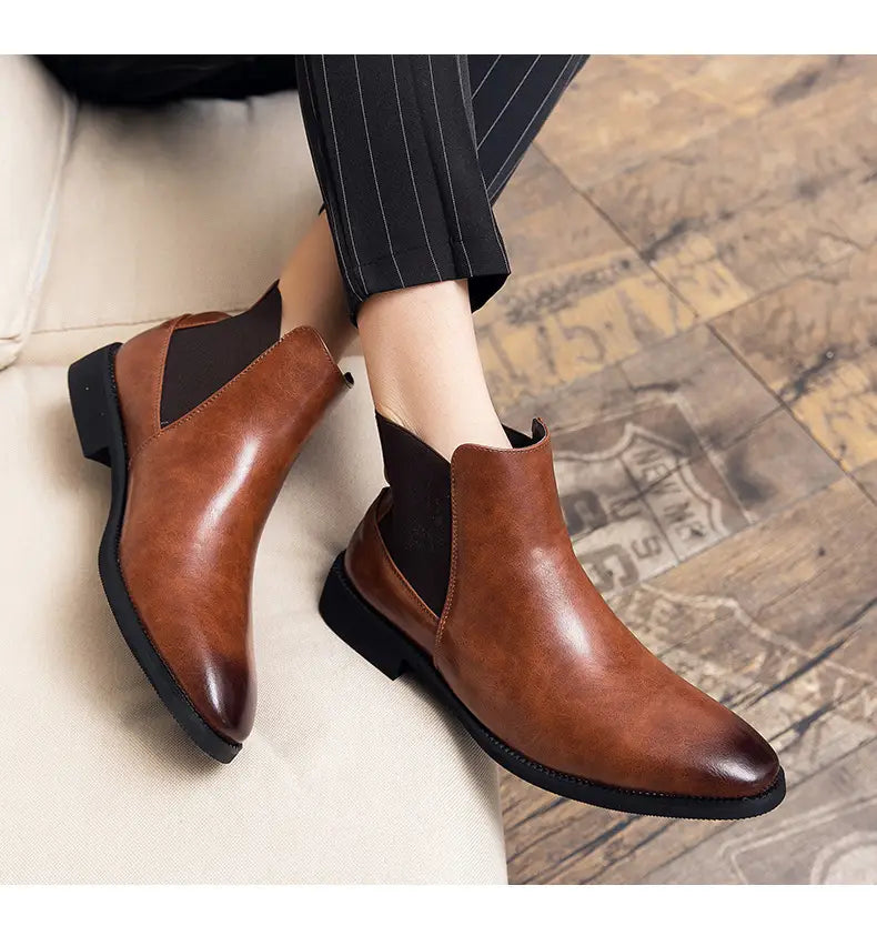 Korean Style Middle High Top Business Formal Wear Plus Size Leather Boots