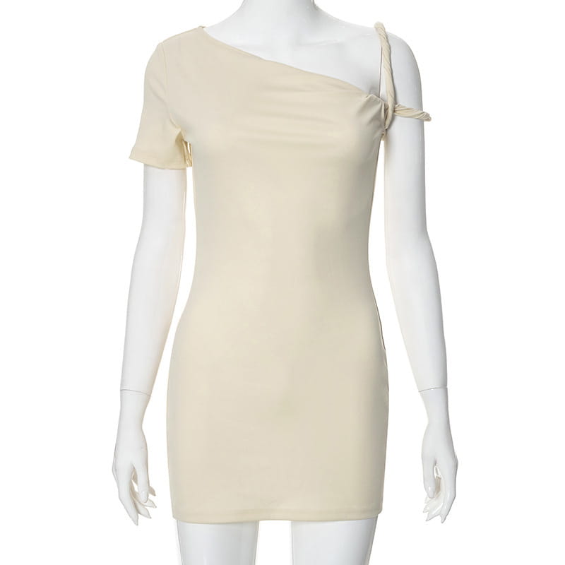 Women’s Slim Hip Dress Summer Fashion One-shoulder Short Sleeve Solid Color Dresses