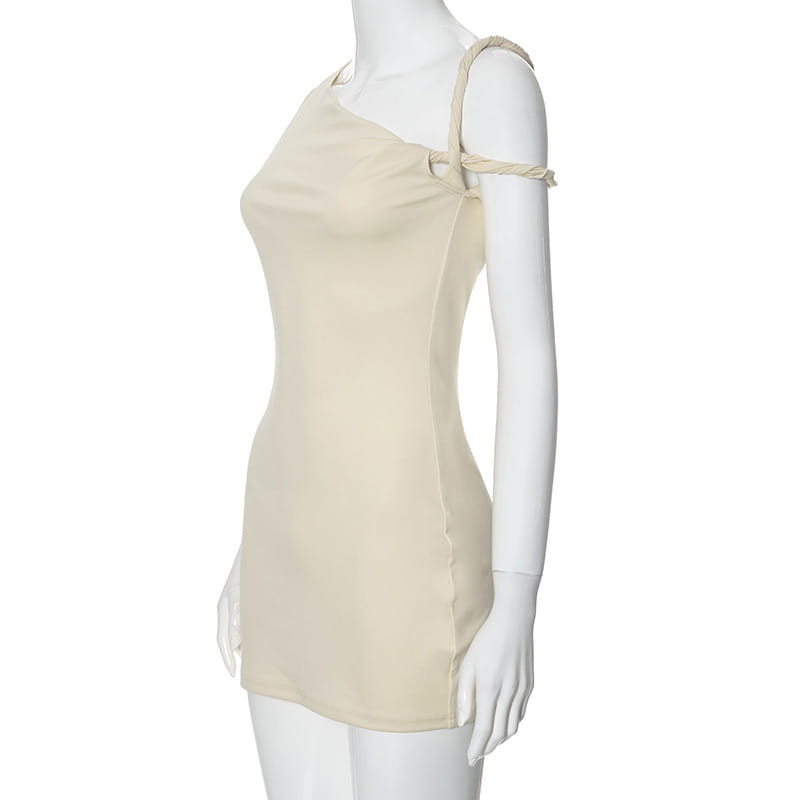 Women’s Slim Hip Dress Summer Fashion One-shoulder Short Sleeve Solid Color Dresses