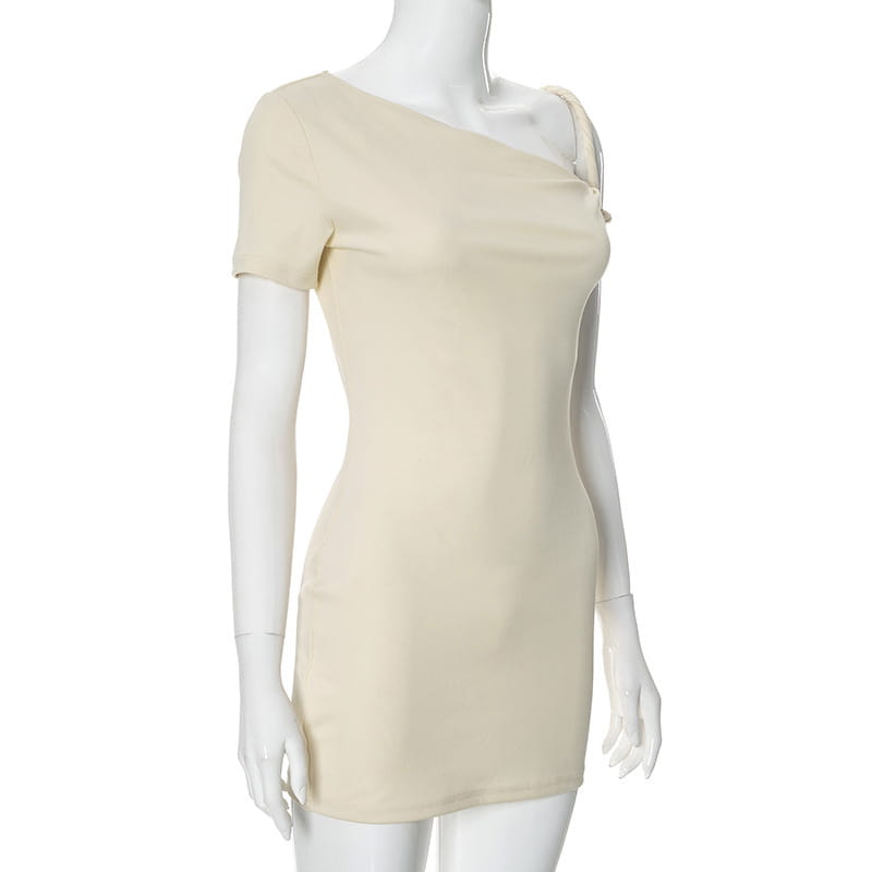 Women’s Slim Hip Dress Summer Fashion One-shoulder Short Sleeve Solid Color Dresses