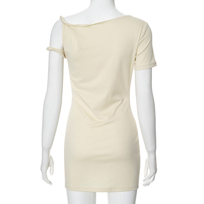 Women’s Slim Hip Dress Summer Fashion One-shoulder Short Sleeve Solid Color Dresses