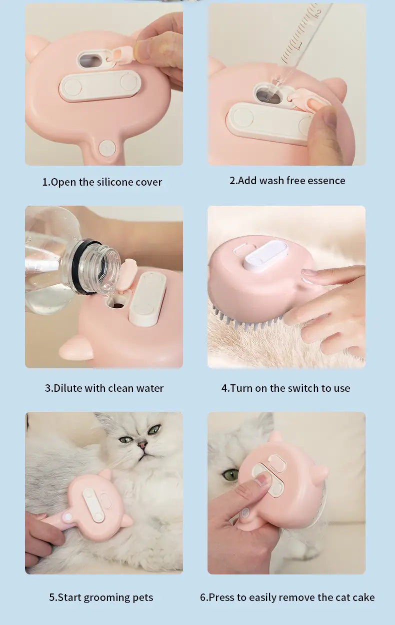 Hair Cleaning Brush With Mist Multifunctional Cat Grooming Brush Rechargeable Self Cleaning Slicker Brush For Pets Dogs