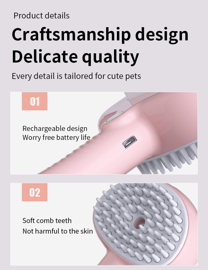Hair Cleaning Brush With Mist Multifunctional Cat Grooming Brush Rechargeable Self Cleaning Slicker Brush For Pets Dogs