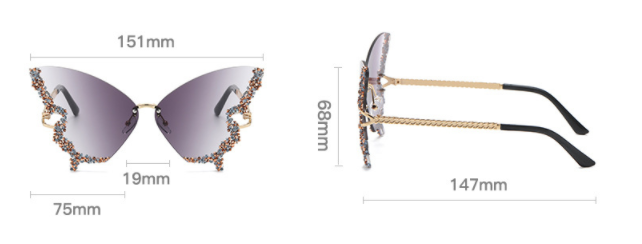 Luxury Diamond Butterfly Sunglasses Women Brand Y2K Vintage Rimless Oversized Sun Glasses Ladies Eyewear Shades