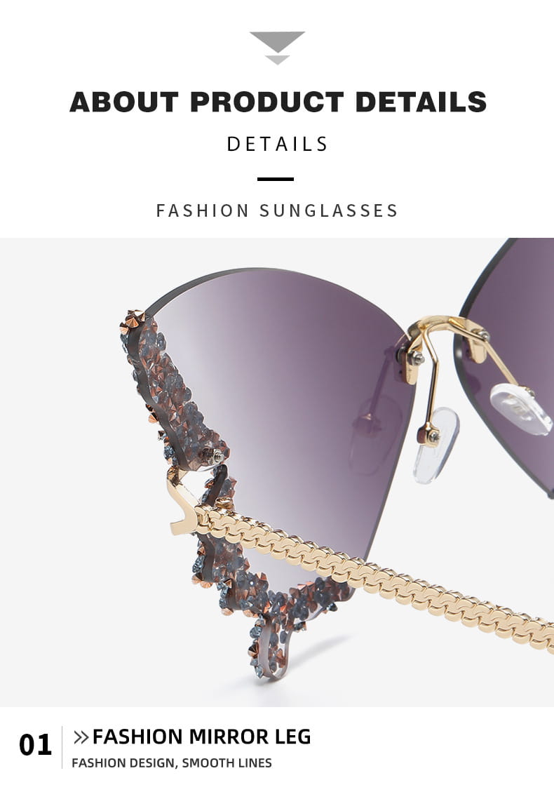 Luxury Diamond Butterfly Sunglasses Women Brand Y2K Vintage Rimless Oversized Sun Glasses Ladies Eyewear Shades