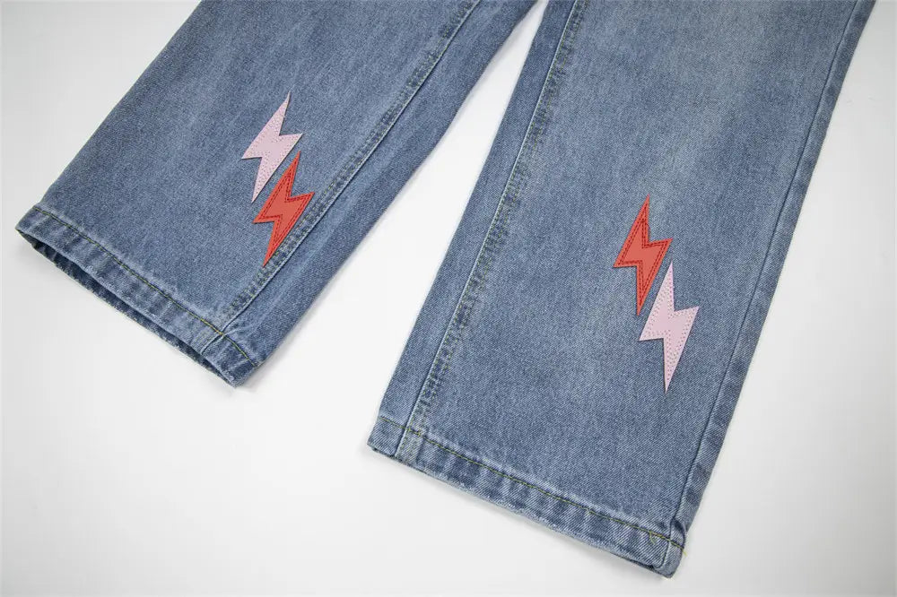 Lightning Embroidered Denim Trousers Men