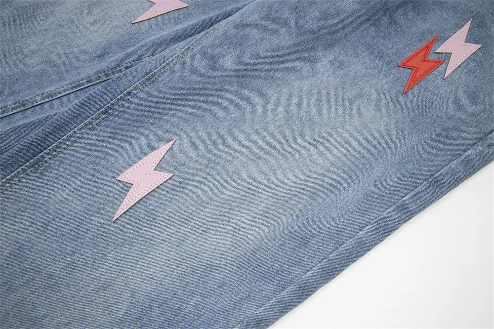 Lightning Embroidered Denim Trousers Men