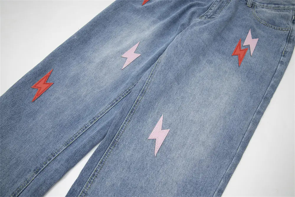 Lightning Embroidered Denim Trousers Men