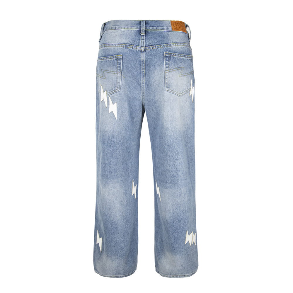 Lightning Embroidered Denim Trousers Men
