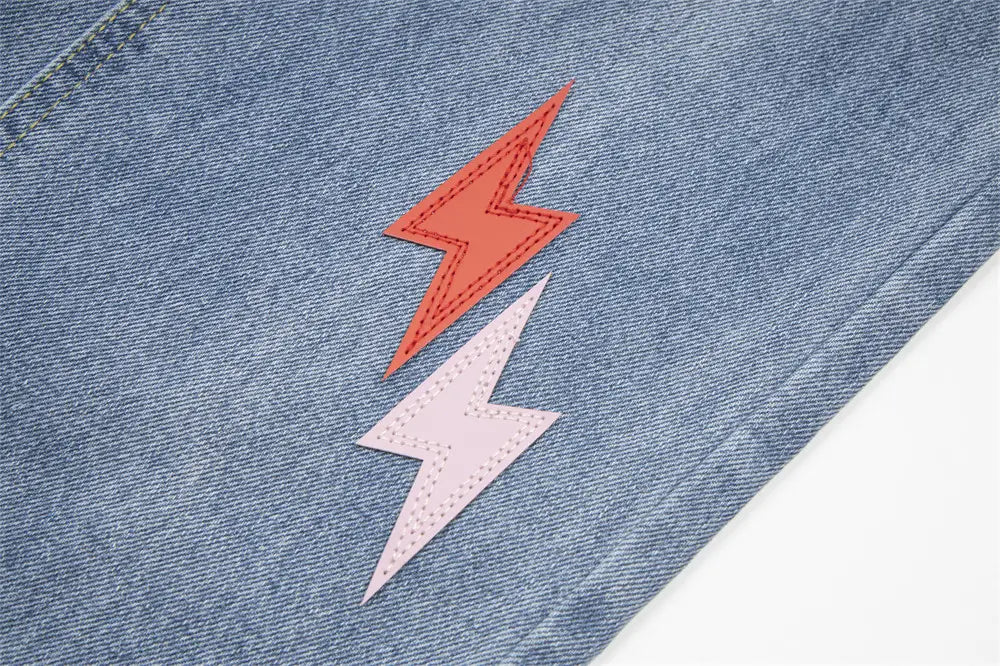 Lightning Embroidered Denim Trousers Men