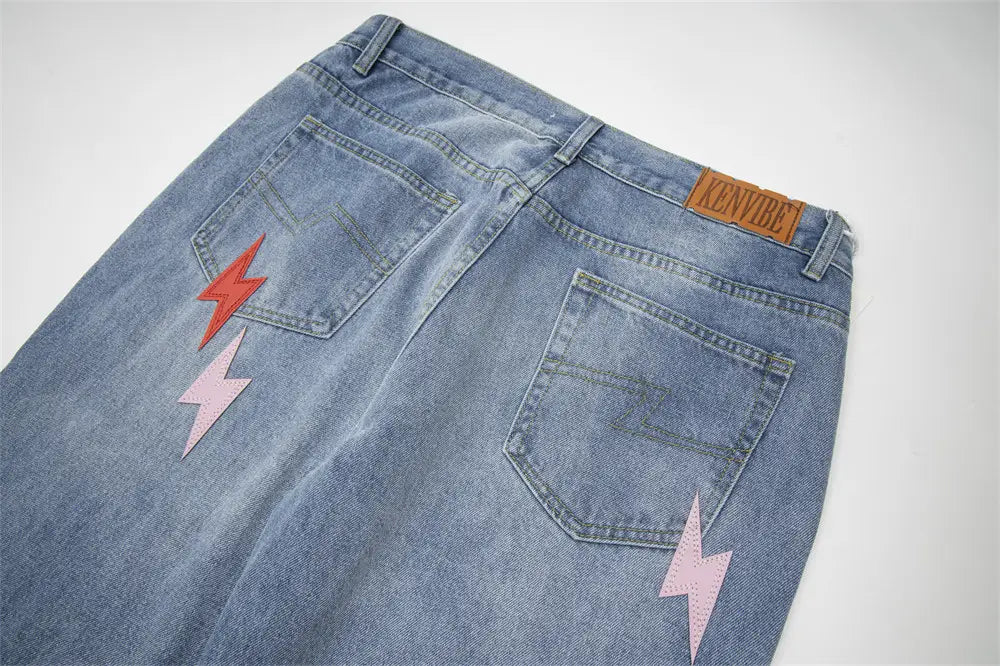 Lightning Embroidered Denim Trousers Men